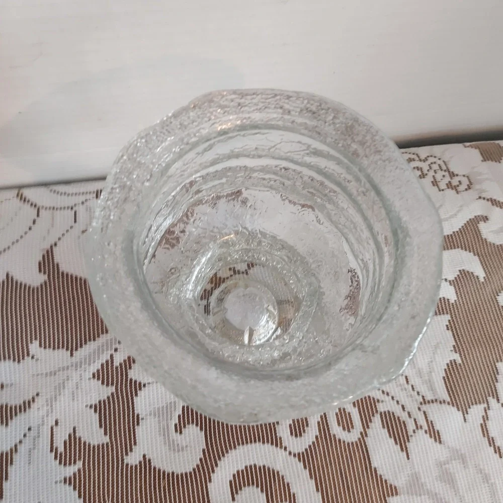 Crisa USA Vintage Textured Ice Glass Pedestal Vase Candle Holder Brutalist 5x4.5